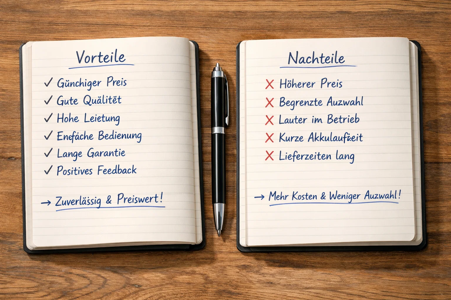 Zwei offene Notizbücher nebeneinander mit handschriftlichen Vergleichsnotizen