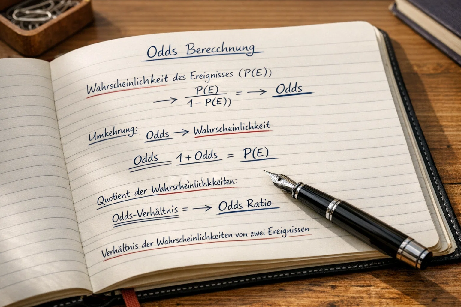 Notizbuch mit handschriftlichen Notizen zur Quotenberechnung