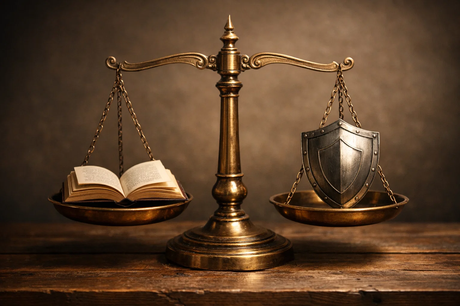 Symbolisches Bild einer Waage die Balance zwischen Freiheit und Schutz darstellt